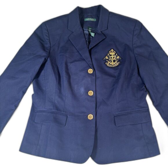 Lauren Ralph Lauren LRL Blazer Navy Blue Size XL 3D Crest Vintage Old Money - Picture 1 of 11